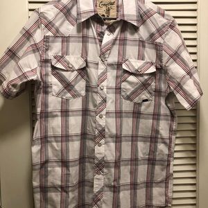 Men’s White Plaid Snap Button Down